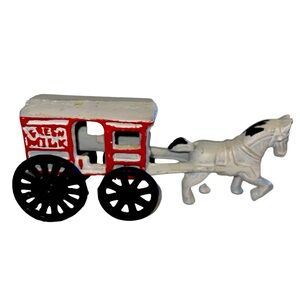 Vintage Cast Iron Horse Drawn Carriage FRESH MILK Wagon Metal Cart